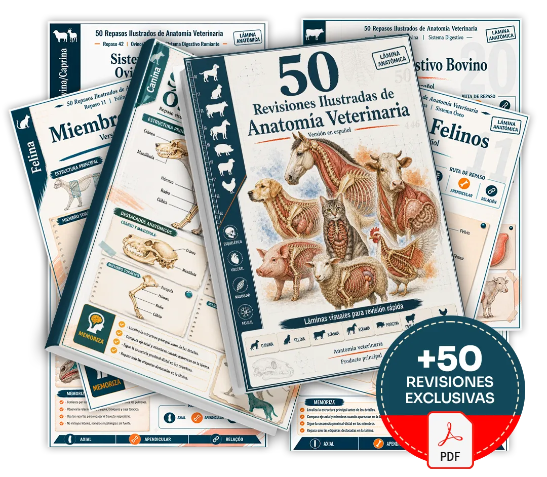Mockup del material 50 Revisiones Ilustradas de Anatomía Veterinaria