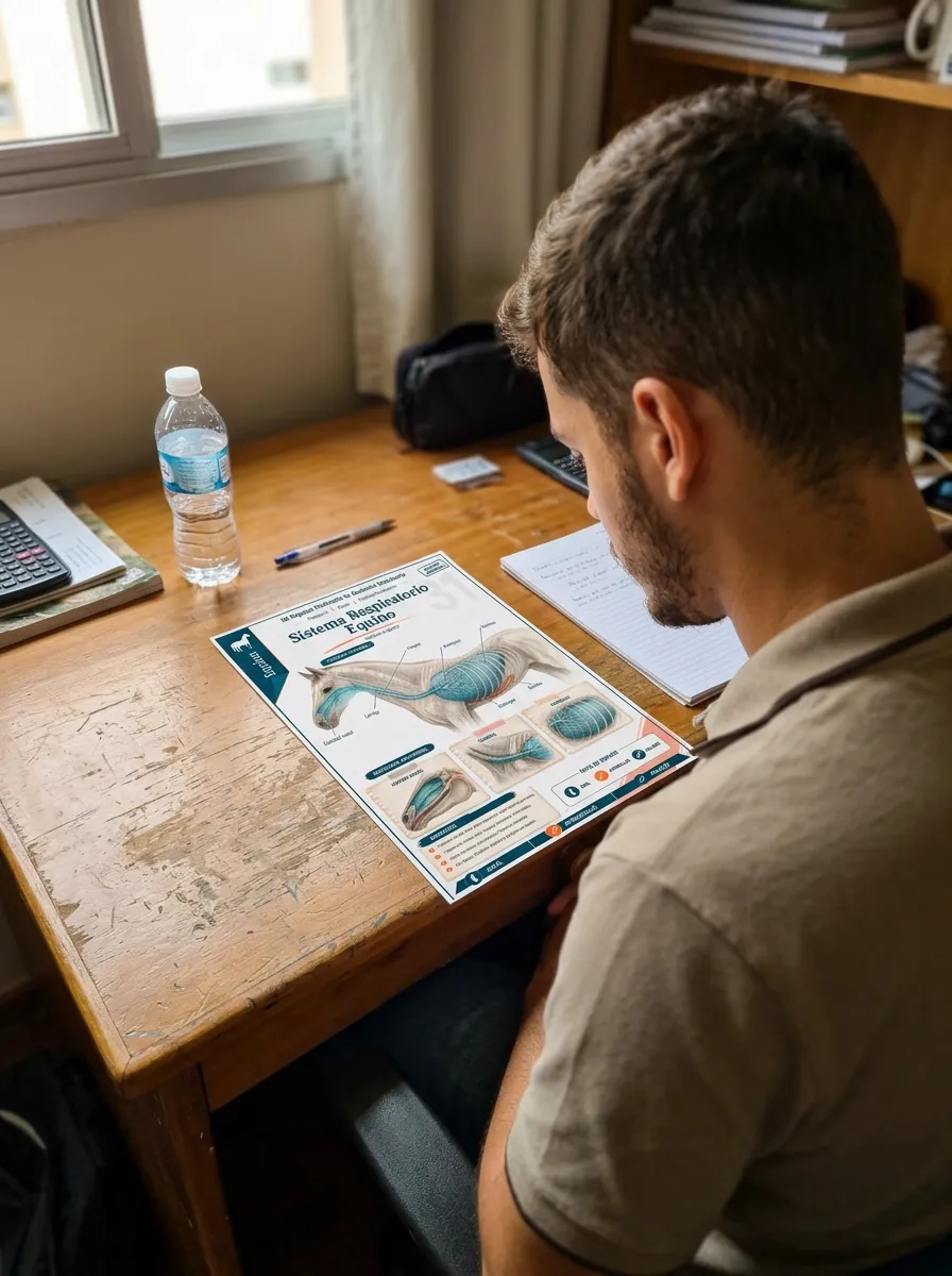 Estudiante usando las revisiones ilustradas de anatomía veterinaria