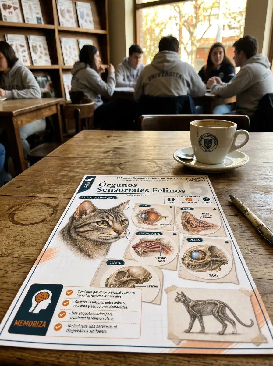 Estudiante usando las revisiones ilustradas de anatomía veterinaria