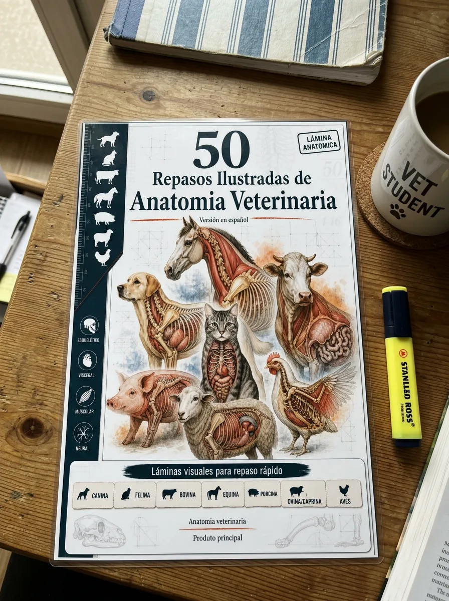 Estudiante usando las revisiones ilustradas de anatomía veterinaria